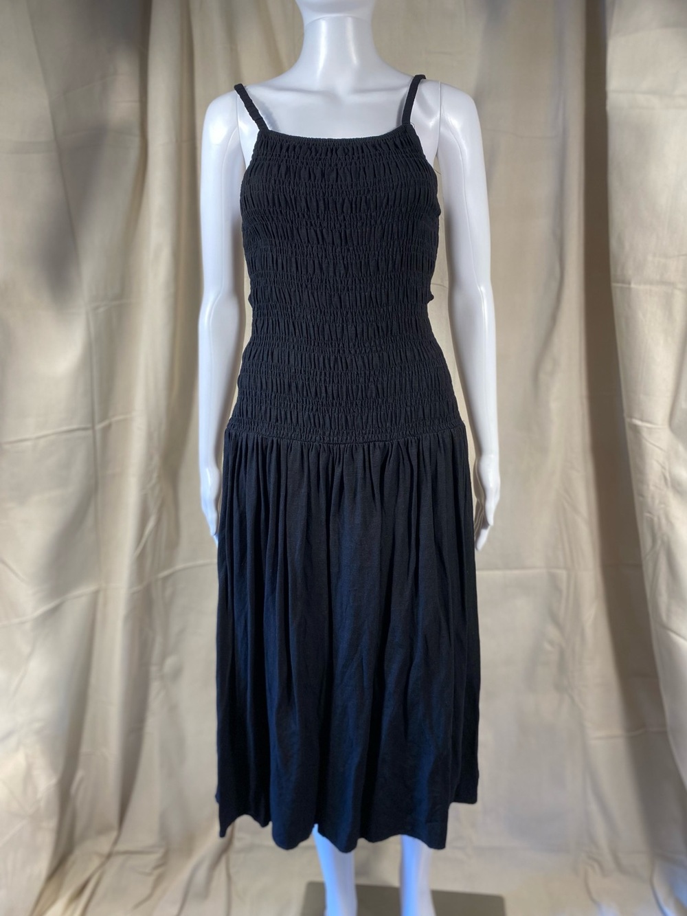 Crescent Simona Smocked Midi Dress in Black
